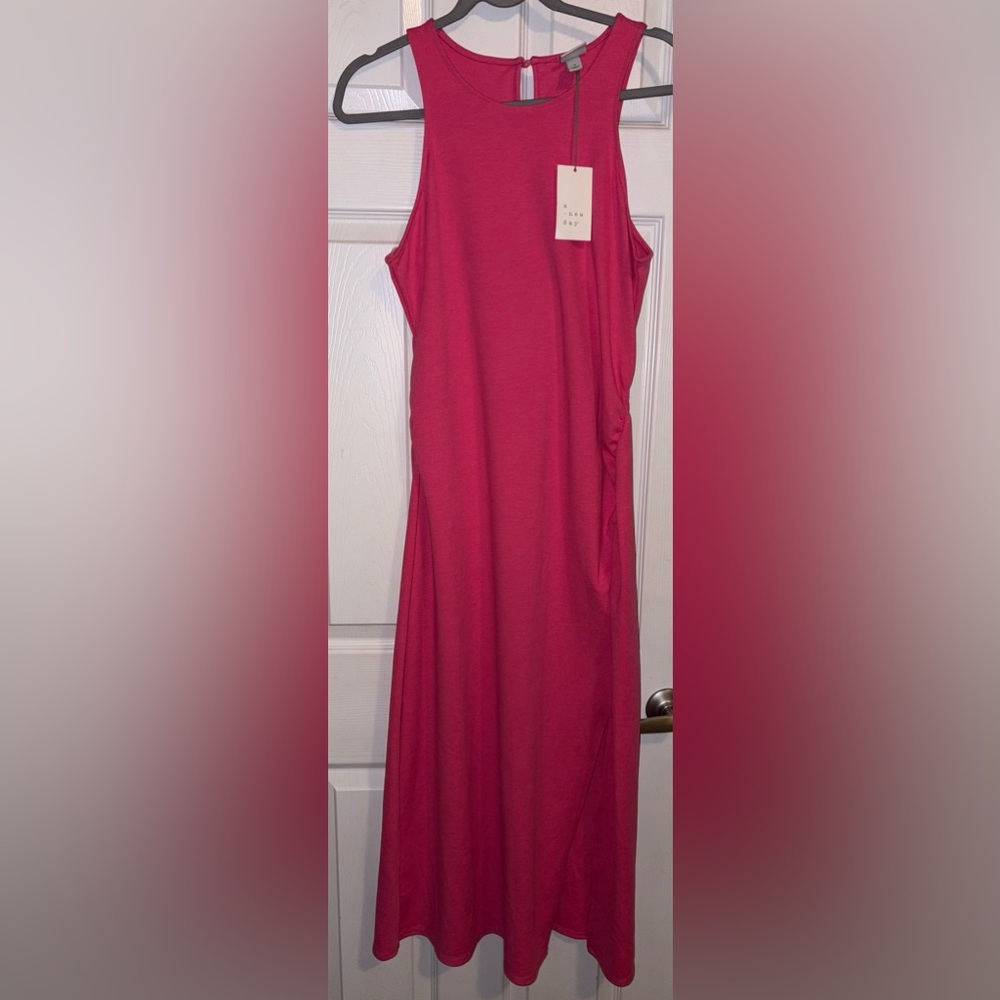 A New Day Vibrant Pink Sleeveless Ruched Dress size L
